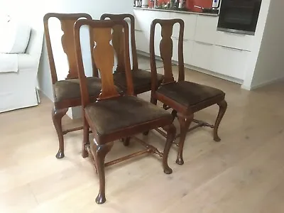 Set Of Four Walnut Queen Anne Style Vase Backed Dining Chairs • £150