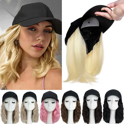 Baseball Cap Hat With Synthetic Hairpiece Hat Wigs Long Straight Curly Wavy Wig • £18.70