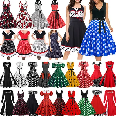 Retro Women Polka Dot Swing Dress 50s 60s Rockabilly Cocktail Eveining Party ❤-- • £17.99