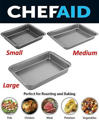 Chef Aid Non-Stick Roasting Tray Turkey Meat Veg. Bakeware Oven Carbon Steel Pan • £9.99