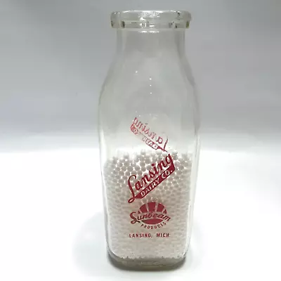 Vintage Lansing Dairy Co Milk Bottle Pint Michigan Sunbeam Products Pyro Glass • $20