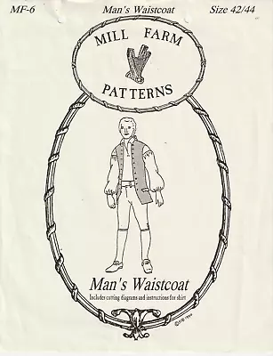 Mill Farm Patterns HISTORICAL REINACTMENT COSTUME ~ MAN'S WAISTCOAT Men's 42/44 • $14.99