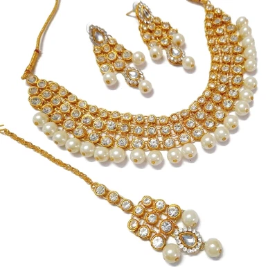 $37.03 • Buy Indian Bollywood Gold Plated Choker Fashion Pearl Bridal Jewelry Necklace Set