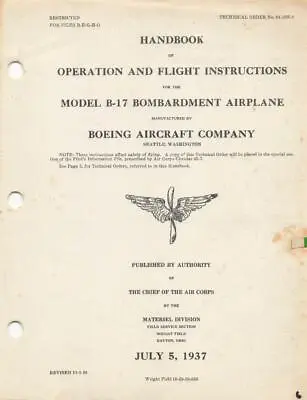 1938 Aac Boeing B-17 Flying Fortress Pilots Flight Manual Aircraft Handbook-cd • $44.99