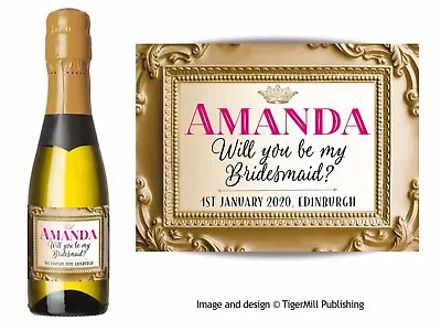 PERSONALISED Gold / Pink MINI Champagne Wine Bottle Labels Wedding Hen Birthday • £3.50