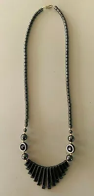 Vintage Retro Magnetite Bib-Style Fringe Necklace • $12.99