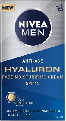 NIVEA MEN Hyaluron Face Cream 50ml Anti Wrinkle Face Cream Reduces Deep Men's • £7.69