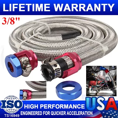 Universal 3/8 Fuel Line Kit Hose Blue Clamps Stainless Steel Flex Braided Oil • $15.99