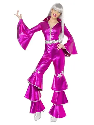 1970'S Dancing Queen Dream Disco Abba Queen Costume Disco Fancy Dress Pink • $77.95