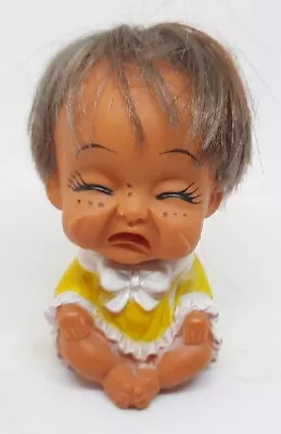 👶 Vintage “Crying” Moody Cutie Vinyl Rubber Baby Doll Yellow Dress FREE SHIPPIN • $13.50