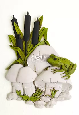 Vintage 1972 Burwood MCM Mid Century Mushrooms Frog Plastic Wall Plaque Hanging • $34.88