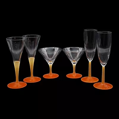 Villeroy & Boch Orange Goblets 2 Champagne Flutes 2 Wine 2 Martini Set Of 6 • $65