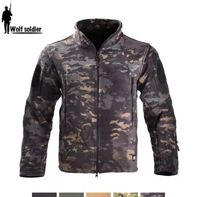 Windproof Men's Fleece Jacket Military Tactical Combat Outdoor Casual Coat Camo • $50.34