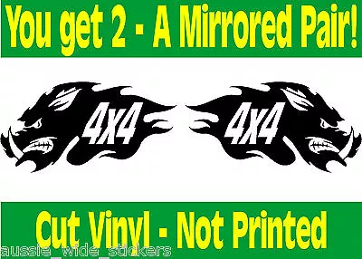 Tough Aussie BNS Boar Hunting Stickers Flaming 4x4 Pig Hog 200mm PAIR • $12.90