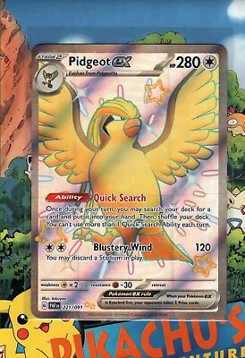 Pokémon TCG Pidgeot Ex 221/091 Full Art Paldean Fates Holo Shiny Rare NM/M • $5