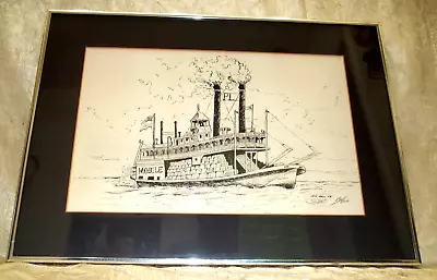 Mobile Alabama City Of Mobile Riverboat Steamer Ship Print Signed Jim Hall 1979 • $49.99