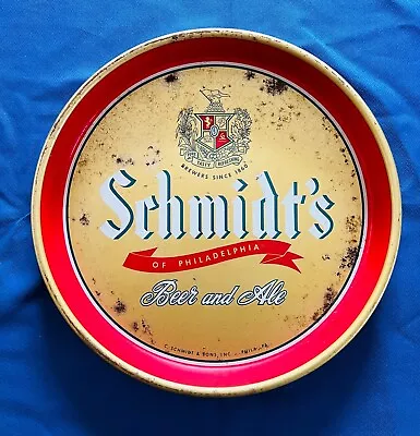 VINTAGE SCHMIDT'S BEER & ALE METAL SERVING TRAY 13” C. Schmidt & Sons Phila. PA • $20