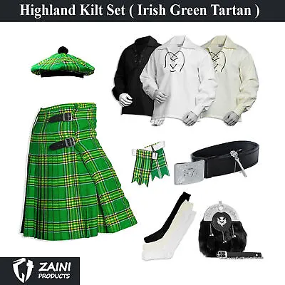 Men Tartan Kilt Set 8 Yards 9-Pieces Kilt's Accessories Scottish Outfit Highland • $158.99