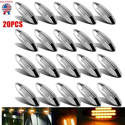 20Pcs 6-3/5 Inch Flat-line Oval Amber 24Led Side Marker Clearance Lights Chrome • $93.71