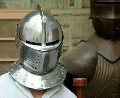 Christmas Medieval Close Helmet Battle Ready Knight Armor Helmet 18 Gauge • £174.88