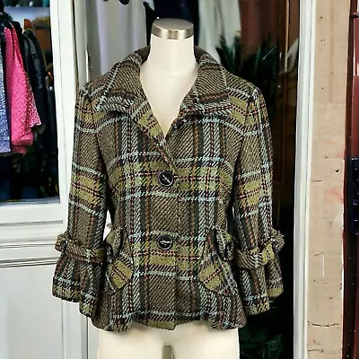 Vintage Latte By Coffeeshop Coat Plaid Size M Wool • $45