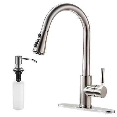 Kitchen Sink Faucet Brushed Nickel Single Handle Swivel Pull Down Sprayer Mixer • $23.89