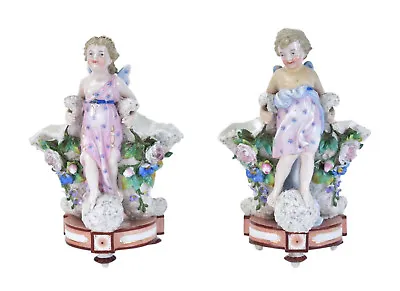 Pair Antique KPM Kister Scheibe-Alsbach Meissen Porcelain Angel Cherub Vases • $395