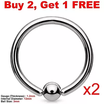 2x Ball Closure Ring Captive Bead Hoop BCR Steel Nose Helix Tragus Ear Septum • £2.95