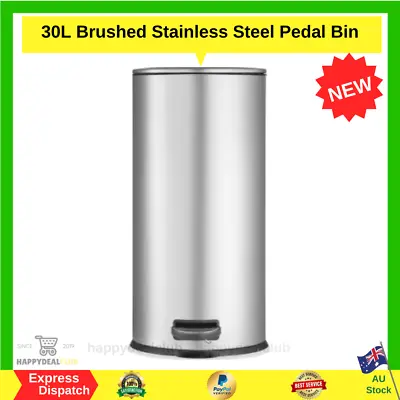 30L Rubbish Bin Brushed Stainless Steel Bin Kitchen Bathroom Office Garbage Bin • $37.50