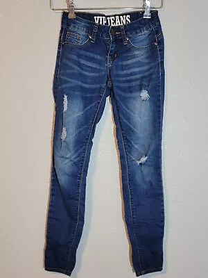 VIP Jeans Womens Size 000 Jegging Distressed Stretched Low Rise Denim Blue • $10.99