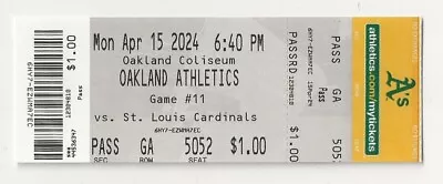 2024 Oakland Athletics A's Vs St. Louis Cardinals Ticket Stub • $14.95