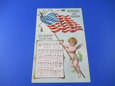 Vintage Memorial Day Postcard My Country 'tis Of Thee Angel American Flag Unused • $3.75