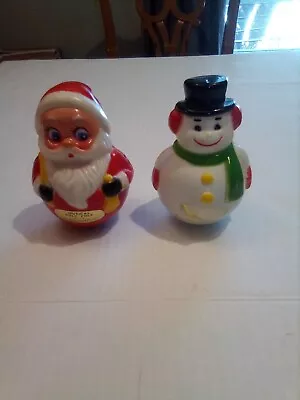 Vintage Lot Of 2 Musical Roly Poly Santa Claus And Snowman Toy By Kiddie • $45.46