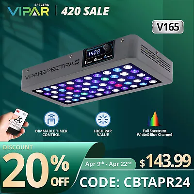 VIPARSPECTRA Timer Control 165W LED Aquarium Light Full Spectrum Coral Reef Tank • $179.99