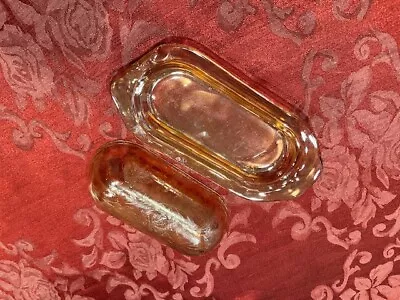 Vintage Jeanette Glass Louisa Marigold Floragold Lidded Footed Butter Dish  • $9.99