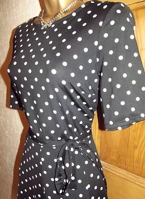 Gorgeous ❤️ BNWT Wallis £40 Polka Dot Dress Size 14 Black Beige 1950's  Swing • £25