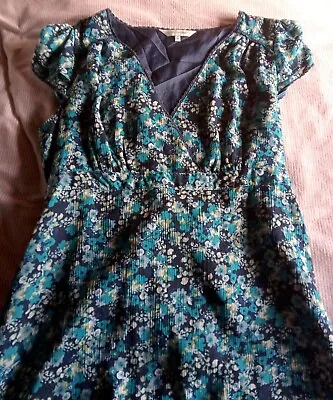 £4.99 • Buy Rocha John Rocha Summer Dress, Turquoise + Navy Blue, Floral Tea Dress, Size 16
