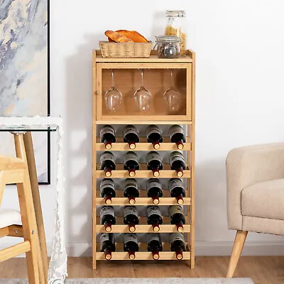 $54 • Buy 20-Bottle Bamboo Wine Rack Cabinet Display Cupboard Shelf With Bottle Organizer