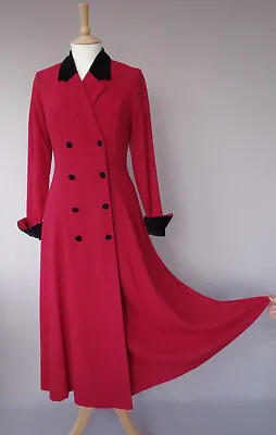 Vintage Debenhams Riding Coat Dress UK 10 Black Velvet Collar 1980s JE912 • £25