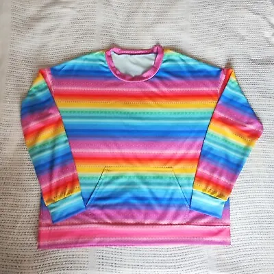  Size 2XL (18 20) Rainbow Stripe Bright Jumper/Sweatshirt With Kangaroo Pocket • £9.99