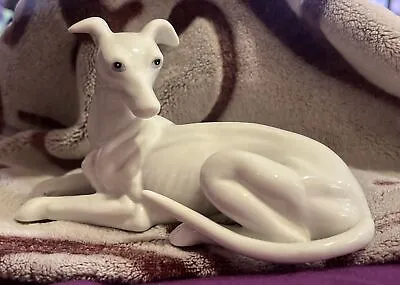 Vintage Porcelain White Whippet Dog Figurine 6.5” Long 3.50” Tall • $35