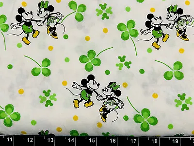 Tina SCRAP 9 X21  Disney Mickie Minnie Shamrock 4 Leaf Clover Fabric Cotton • $3.29