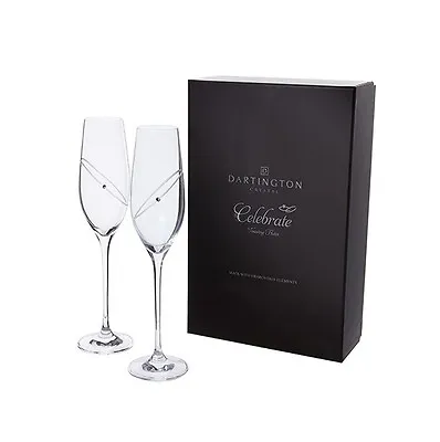 Personalised Dartington Celebration Clear Glitz Pair Of Champagne Flutes Glasses • £51.12