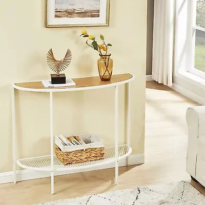 Console Table 2Tier Small Narrow Entryway Storage Shelves Half Moon Hallway Oak • $79.99