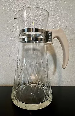 Vintage MCM Retro Diamond Cut Glass Pitcher With Handle • $10