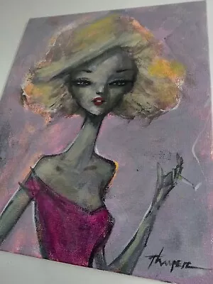 Original 1940s Girl Painting Abstract Thayer Art OOAK Canvas Not A Print • $40