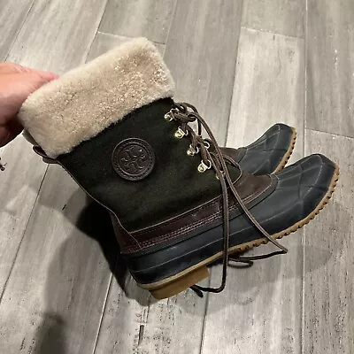 Tory Burch Jada Winter Waterproof Duck Boot Fur Lined Women's Size 8 Green • $79.99