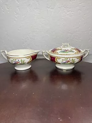 Myott Staffordshire Chelsea Bird Red Sugar Bowl And Lid And Creamer Rare Signed • $200