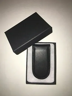 NIB Top Grain Leather Money Clip Strong Magnetic Business Card Holder Black Box • $12.95