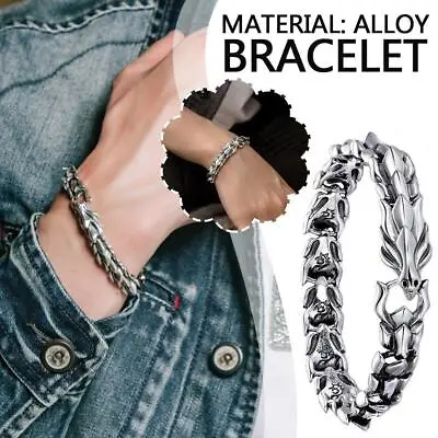 Dragon Link Chain Bracelets Men's Stainless Steel Vintage Hiphop Punk U6Q1 • $3.07